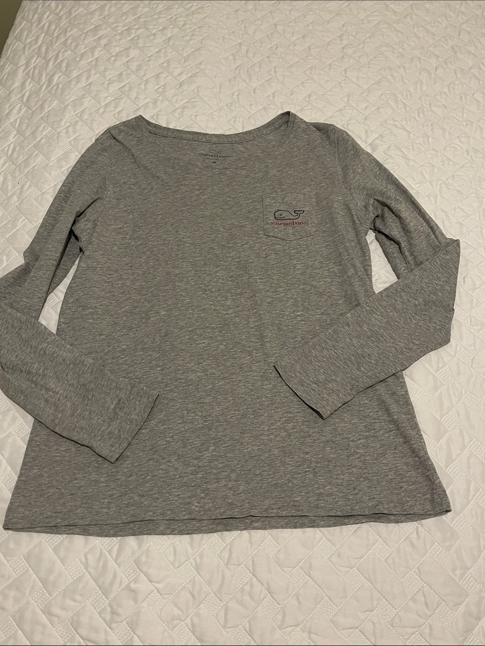 Vineyard Vines Gray Long Sleeve Tee with Whale Logo